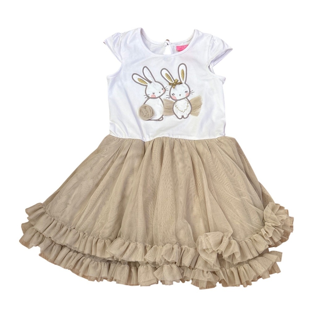 Isaac Mizrahi Bunny Tutu Dress Girls White Champagne Tulle Ruffle SIZE 4T